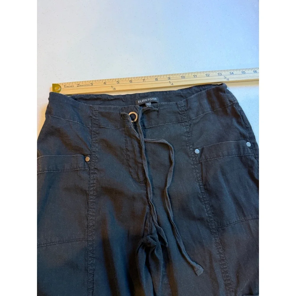 Eileen Fisher Linen Blend Cropped Utility Pants Womens 4 Black Draw Straight - Picture 6 of 11